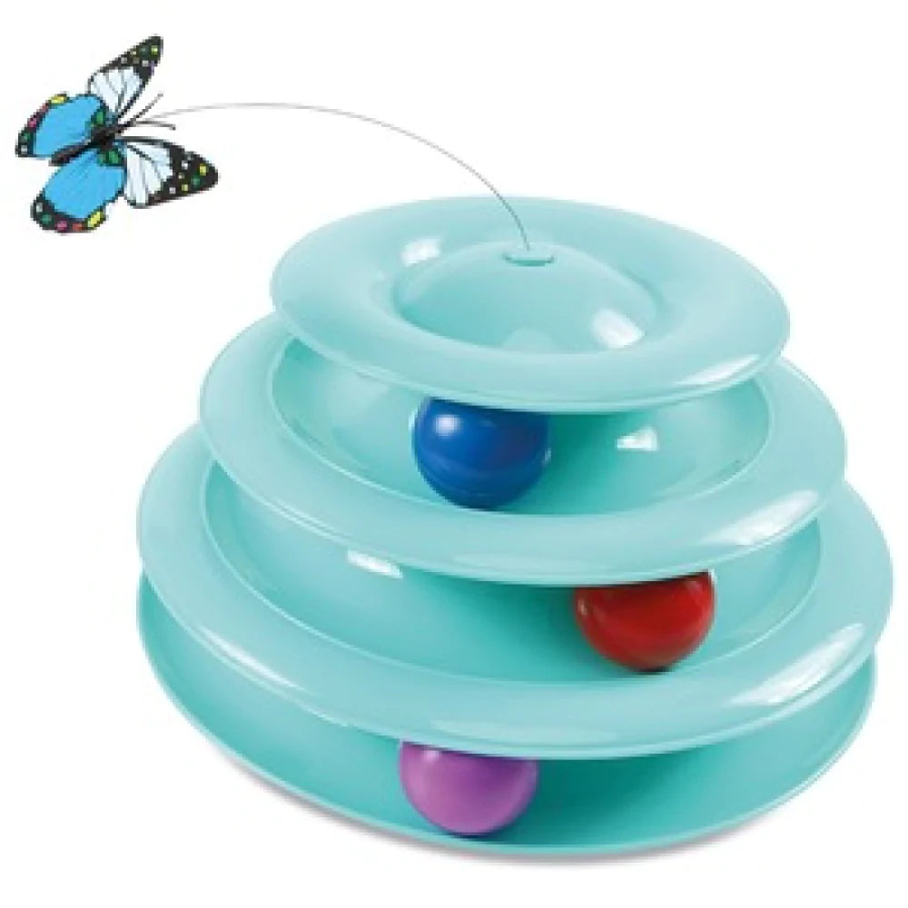 M-Pets Cascado Toy with three balls and two butterfly for Cat, Blue