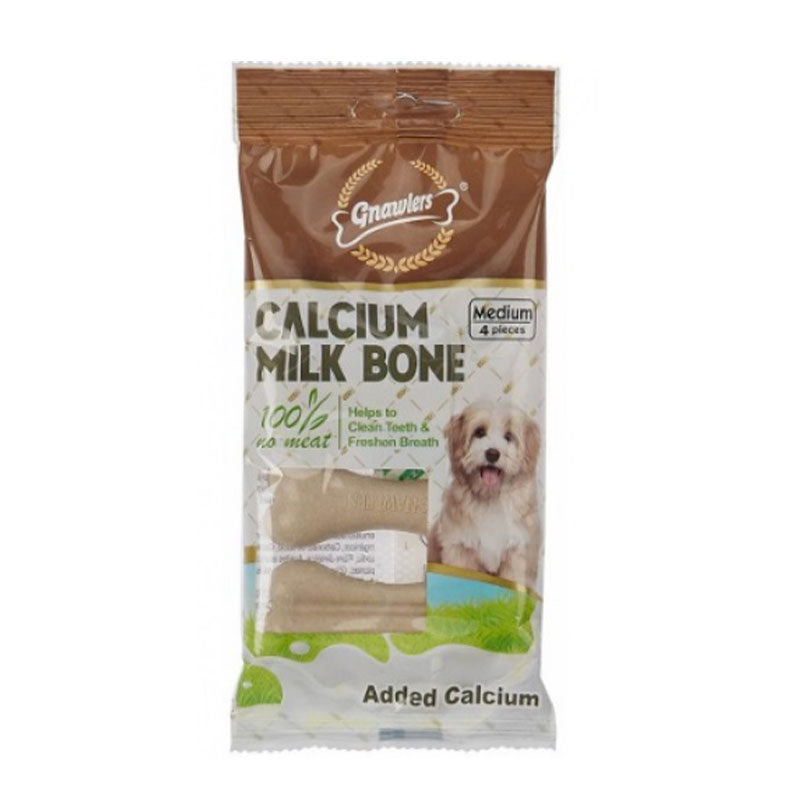 Gnawlers Calcium Milk Bone for Dog, Medium, 4 pcs