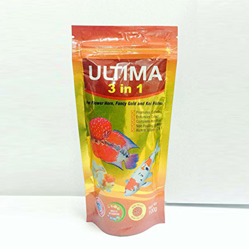 Taiyo Ultima 3 in 1 Fish Food for Flower Horn Fancy Gold & Koi Fishes, 100 g