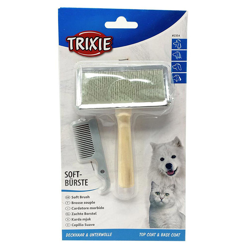Trixie Dog/Cat Slicker Brush with Brush Cleaner, 13x9 cm