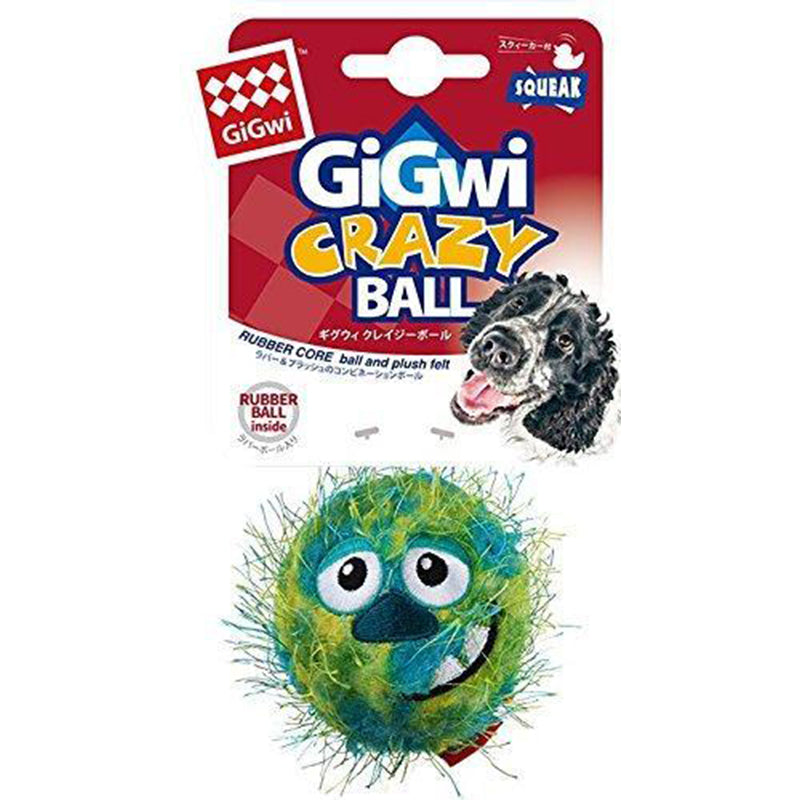 GiGwi Crazy Ball Plush Friendz Dog Toy, Foam Rubber Ball And Squeaker, Medium