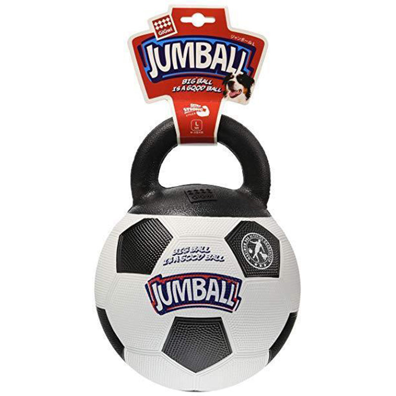 GiGwi Soccer Ball With Rubber Handle Jumball Dog Toy, Black/White