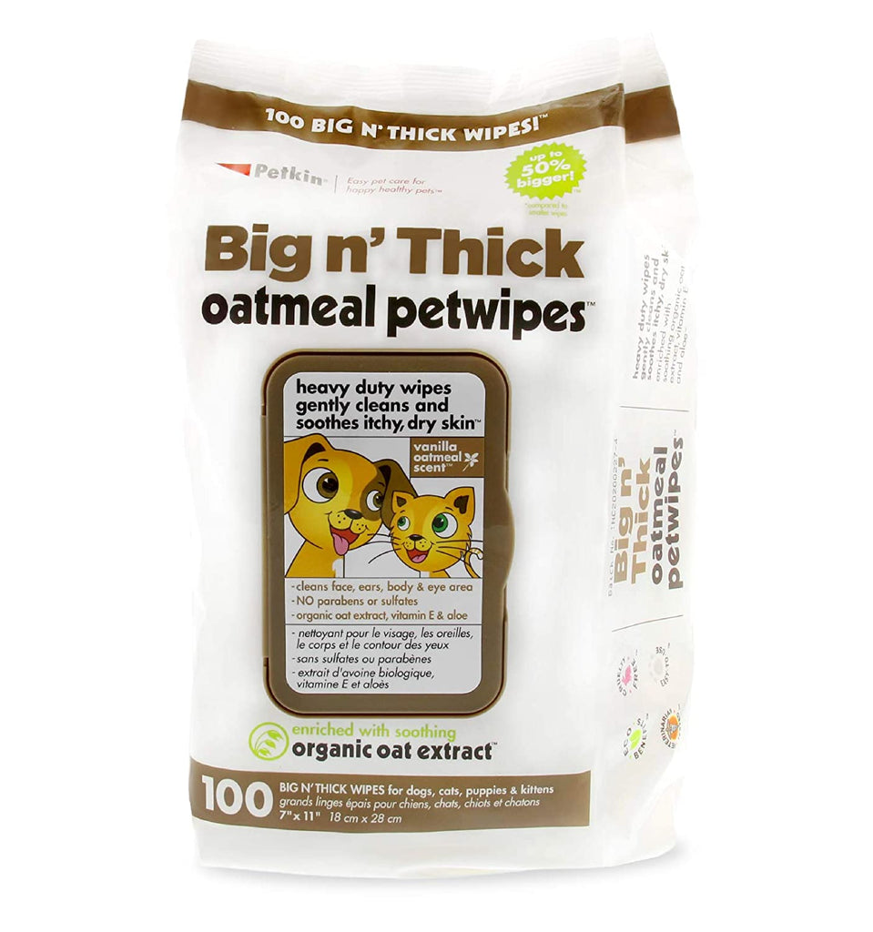 Petkin Big N' Thick Oatmeal Petwipes Dog & Cat Wipes 100 Wipes